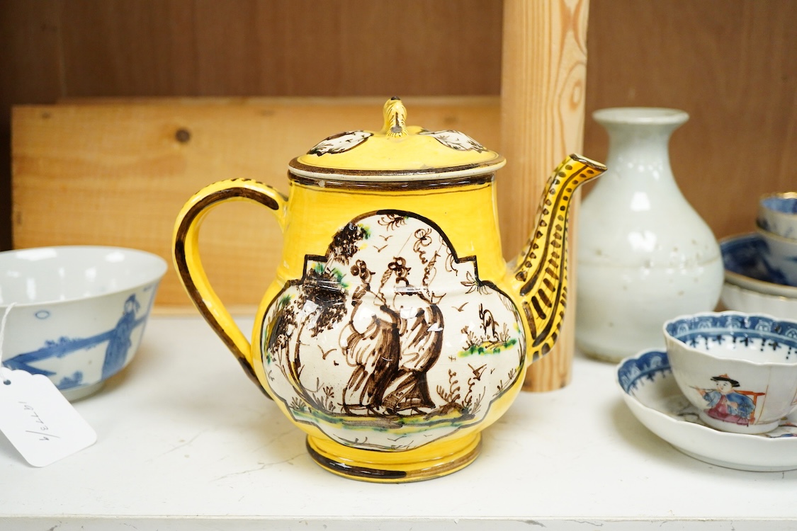A 19th century Italian maiolica teapot and cover, by Angelo Levantino, 16cm high